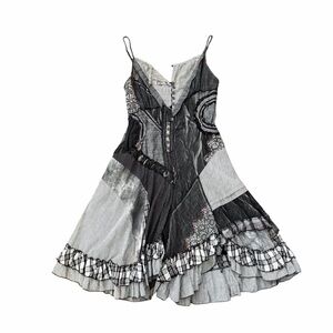 Vintage Asymmetrical Black and Gray Dress